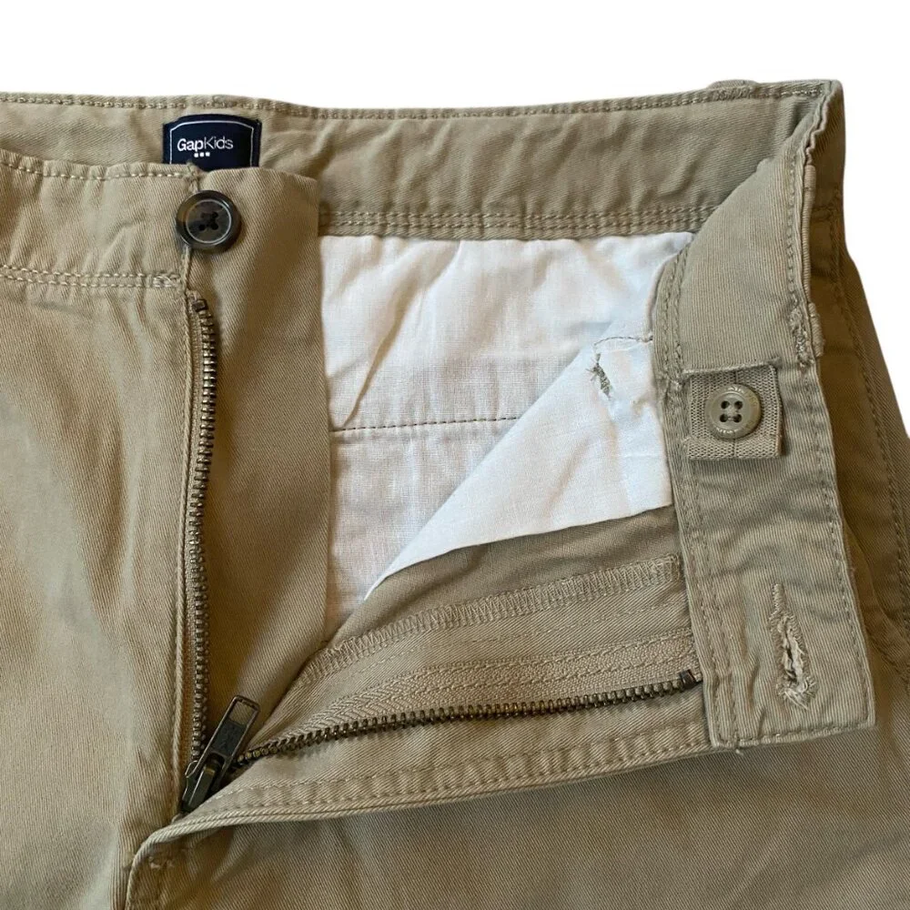 Gap Kids Boys 16 REG khaki tan chino shorts button zip adjustable waist pockets
